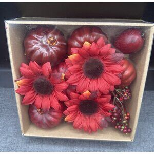 Fall Bowl Filler Set Red Pumpkins Sunflowers Berries Harvest Thanksgiving Decor